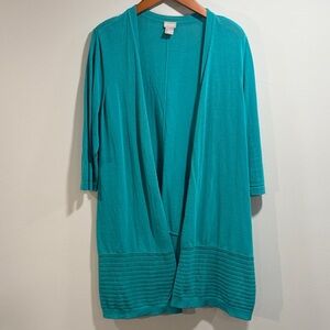 Chico's Women’s Vibrant Teal Knitwear Open Cardigan Size 2 L